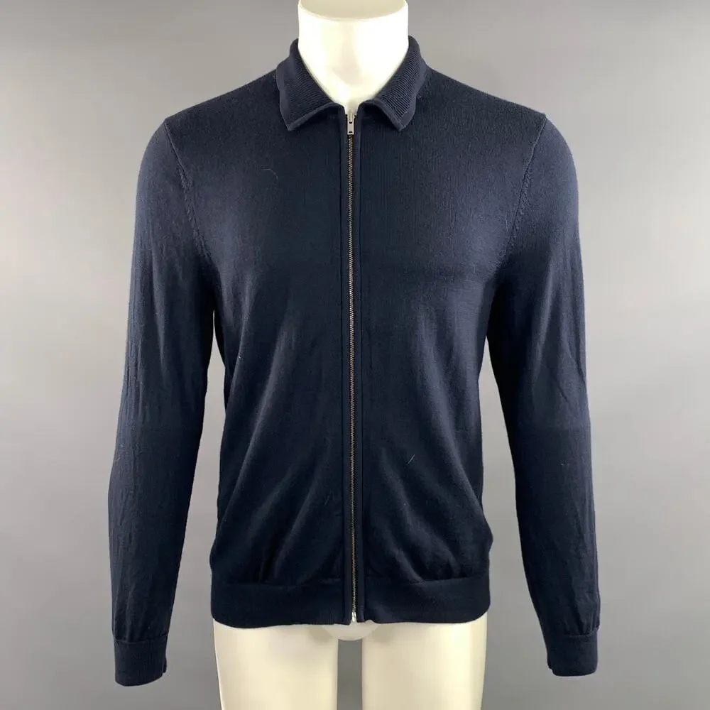 THEORY Size M Navy Knit Merino Wool Blend Full Zip Sweater